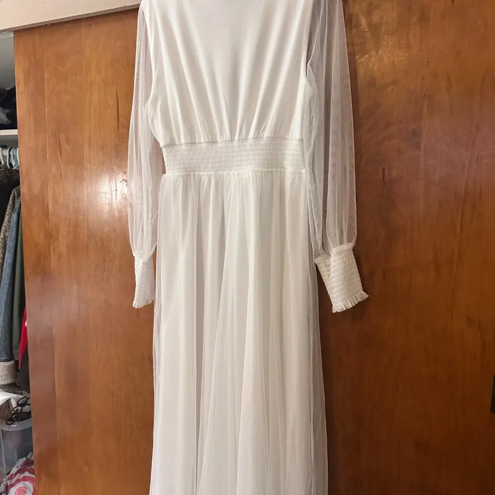 Layla Tulle Maxi Dress-White - Picture 4 of 7